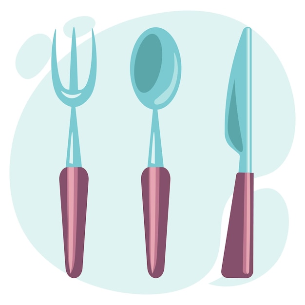 Kitchen utensils set spoon fork and knife on an abstract background Icon illustration