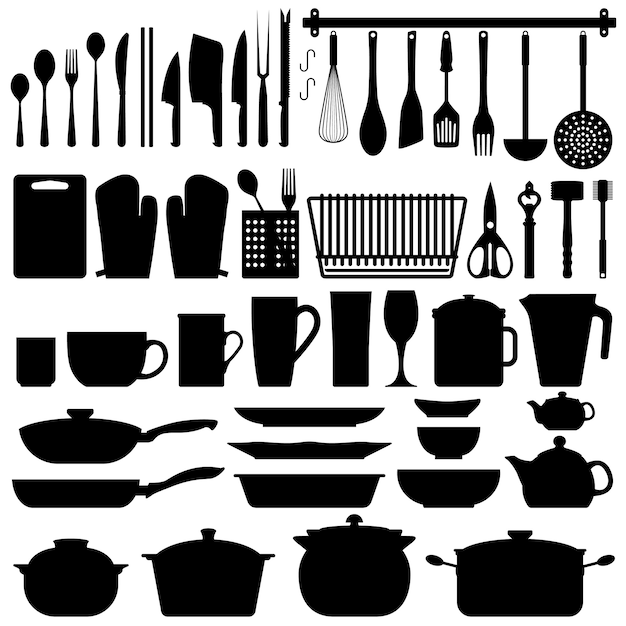 Vector kitchen utensils silhouette