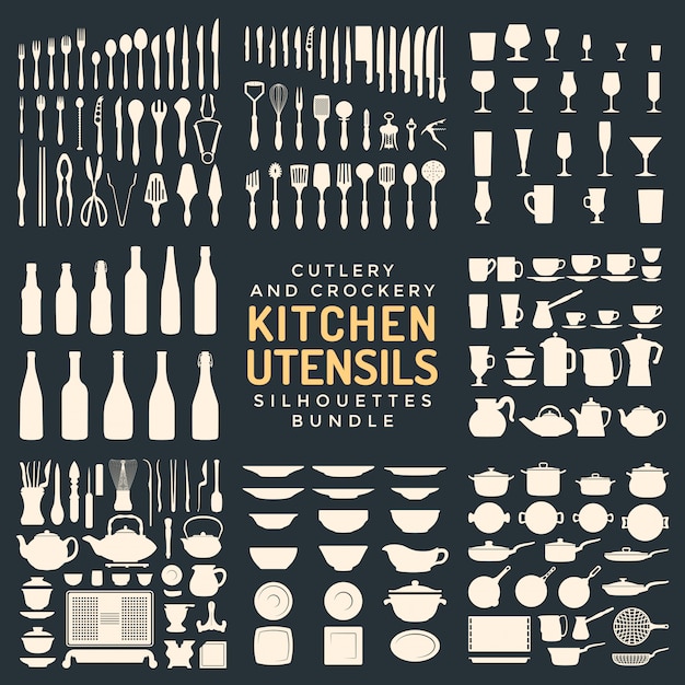 Kitchen utensils silhouettes bundle
