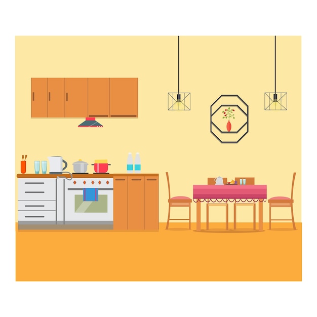 kitchen with dinning table flat design