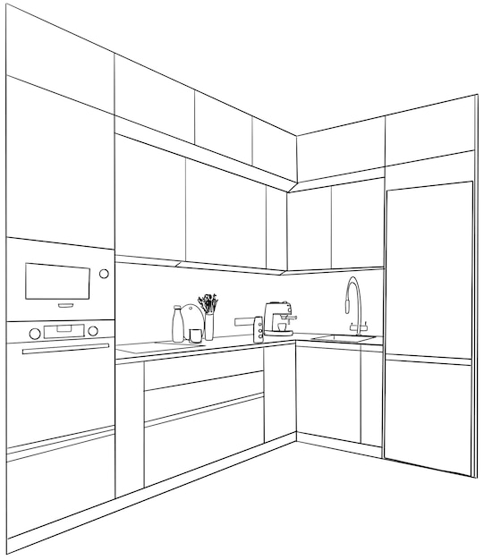 Kitchen with furniture and kitchenware Vector