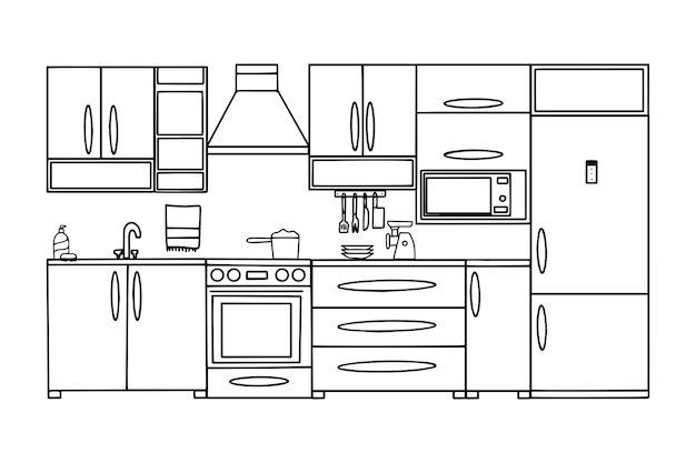 Kitchen with furniture Modern cozy kitchen interior Vector illustration