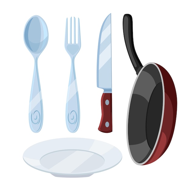 Kitchenware kitchen set cartoon vector illustration