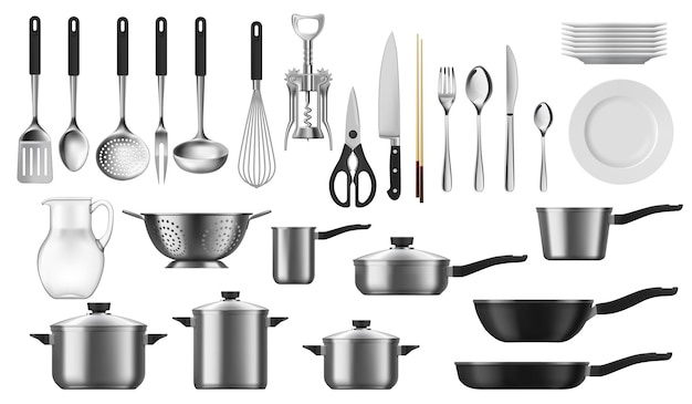 Vector kitchenware set kitchen utensils and cutlery
