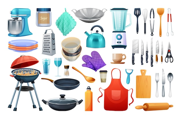 Kitchenware set vector illustratie Keukengereedschap collectie keukengereedschap geïsoleerd op wit