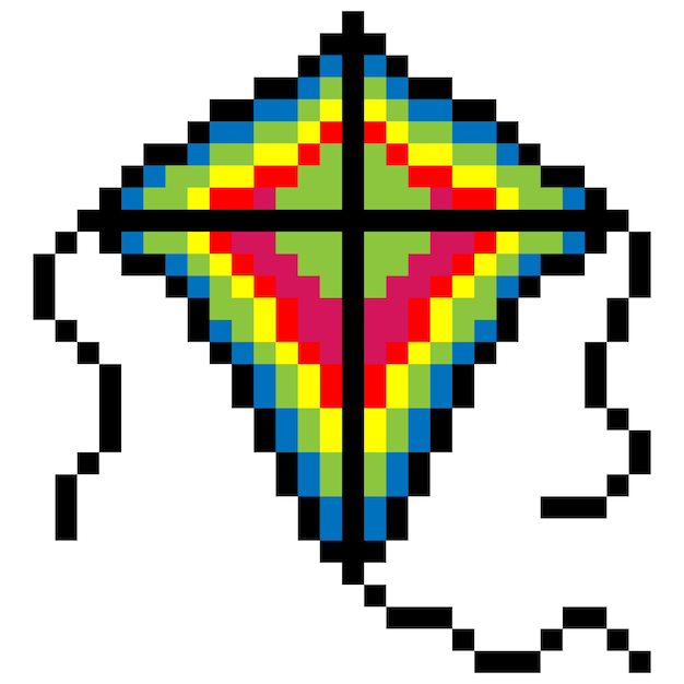 Kite flying in pixel art style