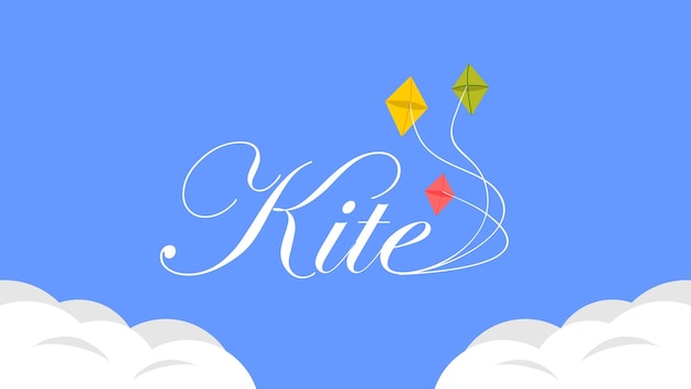 Kite text design with kites illustration on sky background vector stock