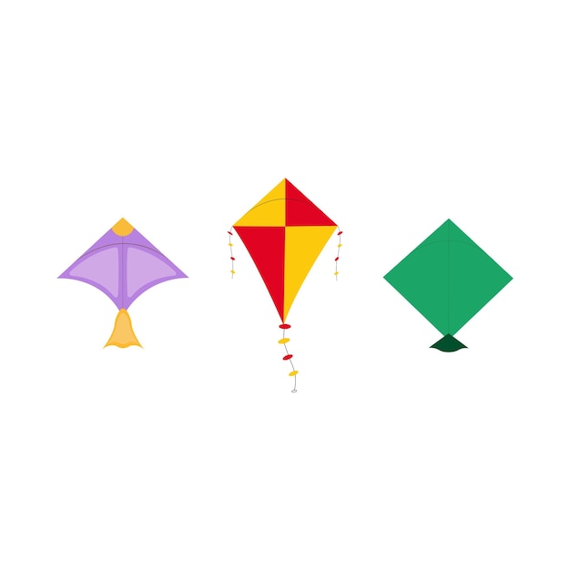 凧。子供のためのリボンと尾を持つ風飛ぶおもちゃ。白い背景に分離された凧のベクトル。