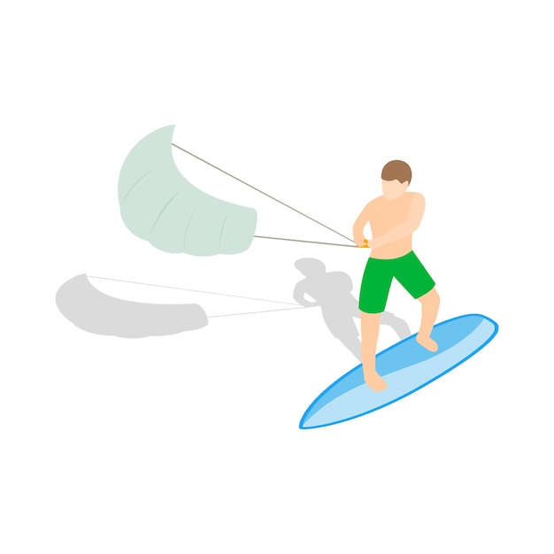 Kitesurfen pictogram in isometrische 3D-stijl op een witte achtergrond