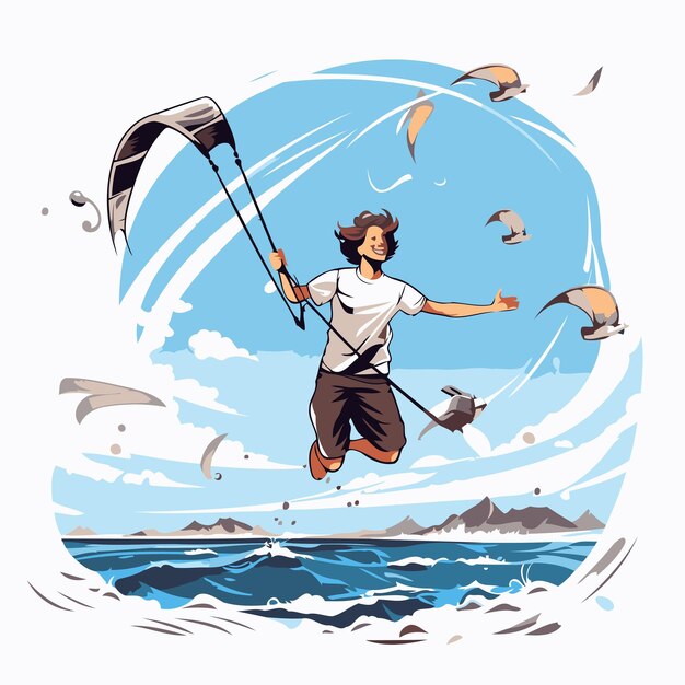 Kitesurfer aan de kust vector illustratie