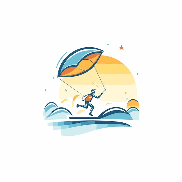 Kitesurfing flat icon Vector illustration of kite surfer on the waves