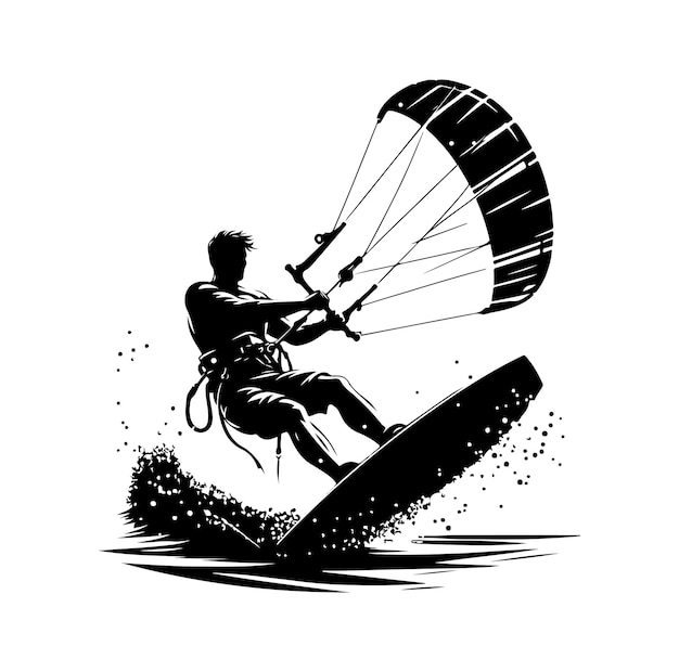 Kitesurfing vector illustratie silhouet stijl