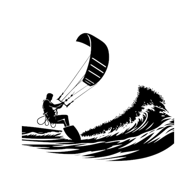 Vector kitesurfing vector illustration silhouette style