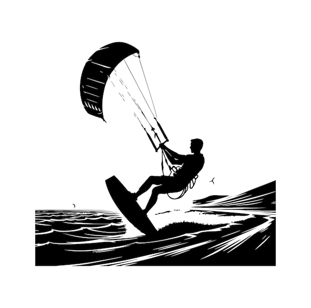 Vector kitesurfing vector illustration silhouette style