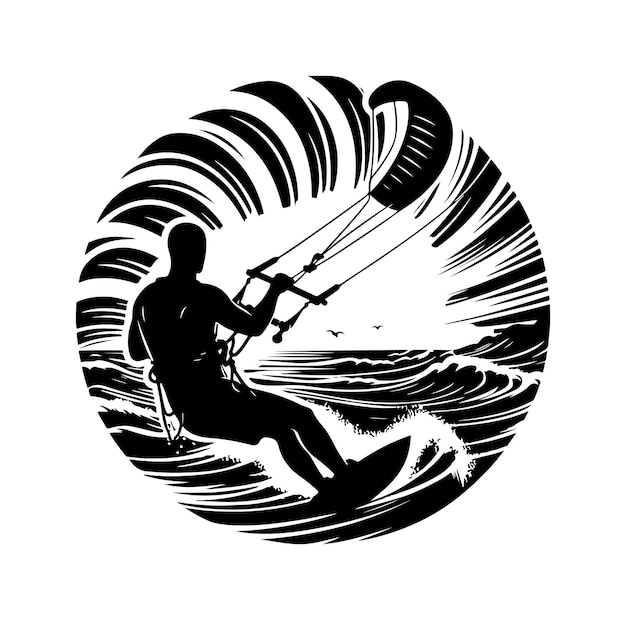 Vector kitesurfing vector illustration silhouette style