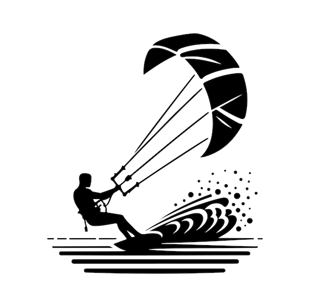 Stile di silhouette di illustrazione vettoriale di kitesurf