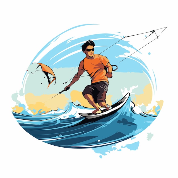 Kitesurfing Vector illustration of a surfer on the waves