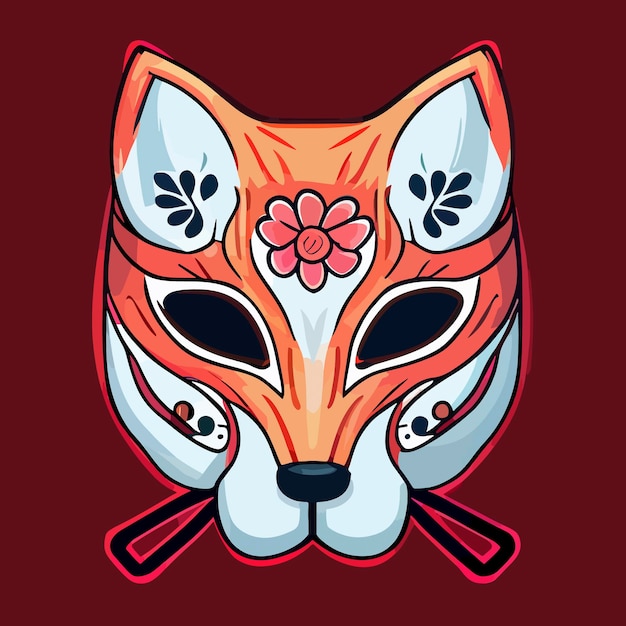 Premium Vector | Kitsume mask flat design vector art kitsume icon