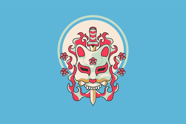 Vector kitsun skull japanese style