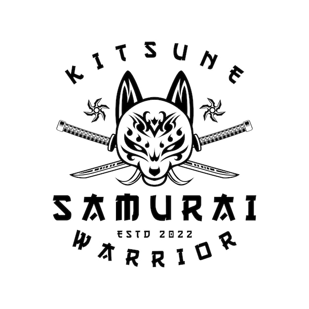 Premium Vector | Kitsune and cross katana samurai shuriken head ...