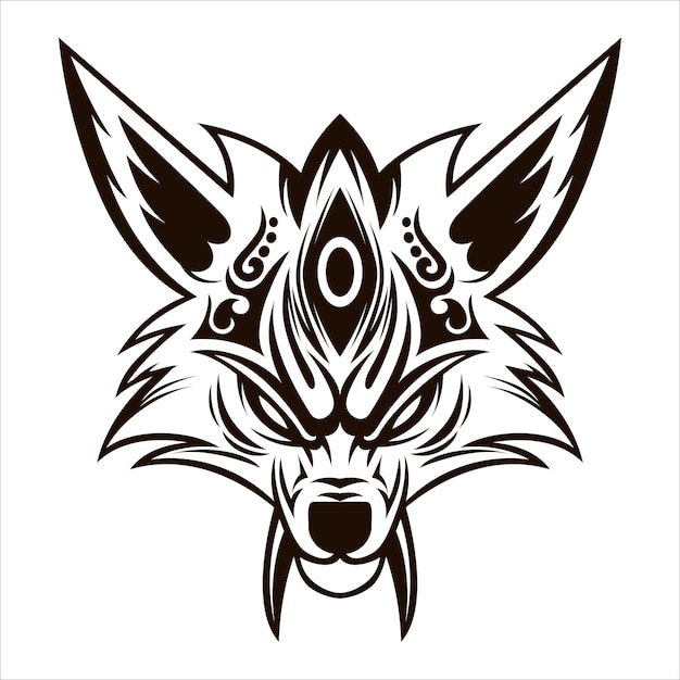 Kitsune Drawing Vector Kitsune Wolf Head Black And White Drawing Vector illustration