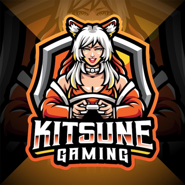 Kitsune gaming esport mascotte logo ontwerp