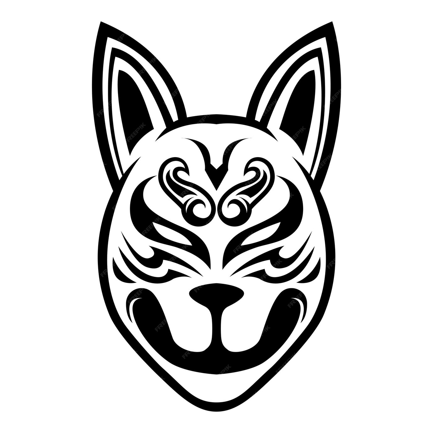 Premium Vector | Kitsune Head japanesee Wolf black and white Logo