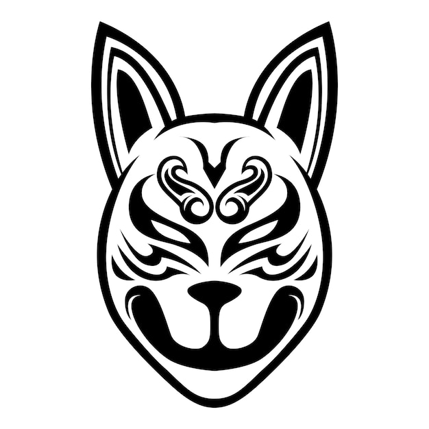 Kitsune hoofd japanse Wolf zwart-wit Logo vector illustratie