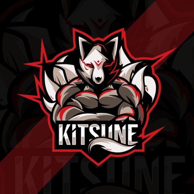 Kitsune mascotte logo modello esport design