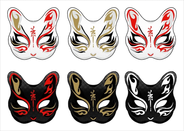 Maschera kitsune arte vettoriale giapponese