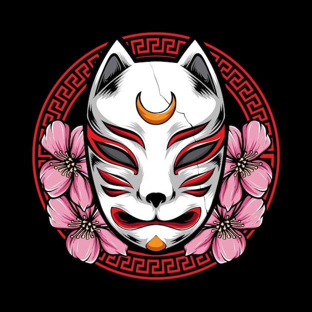 Vettore maschera kitsune con vettore sakura