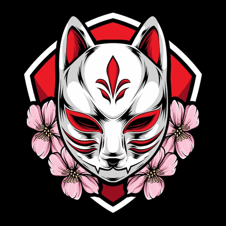 Vector kitsune mask with sakura