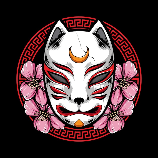 Vector kitsune-masker met sakura-vector