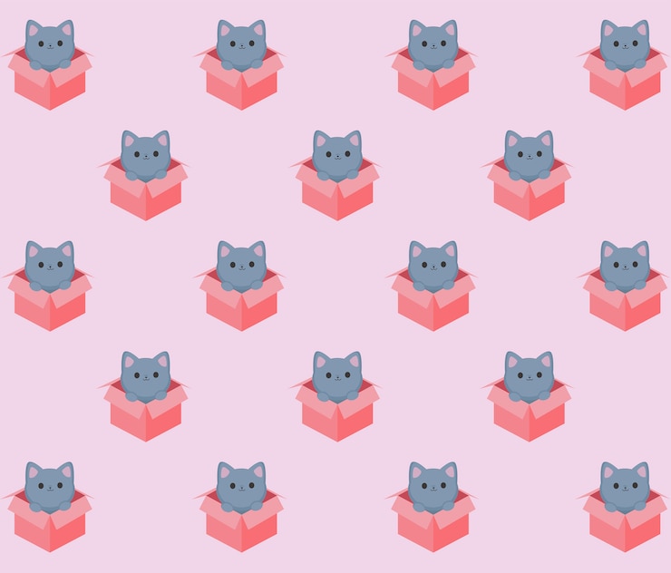 Vector kitten in box pattern