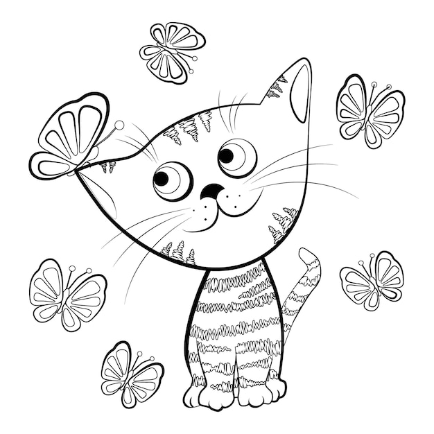 Kitten and butterflies coloring book