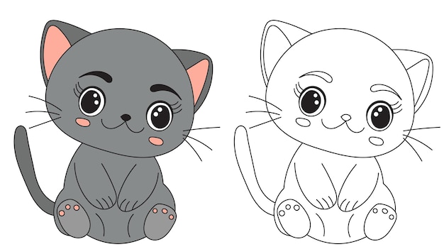 Kitten cartoon coloring book isolated vector