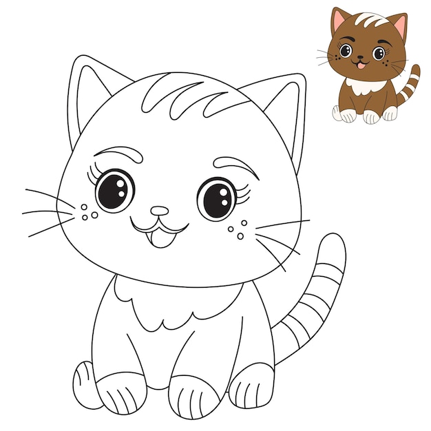 Kitten cartoon coloring book isolated