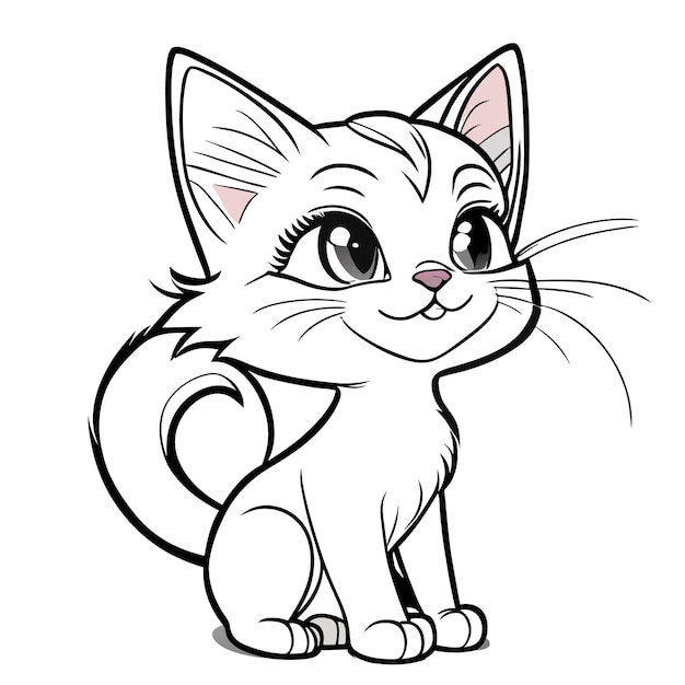 Vector a kitten cartoon style coloring page for kids clean line art high detail white black