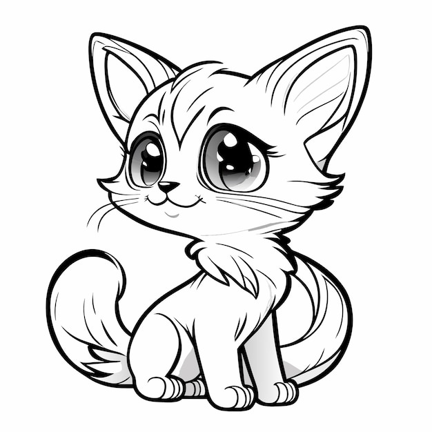 Premium Vector | A kitten cartoon style coloring page for kids clean ...