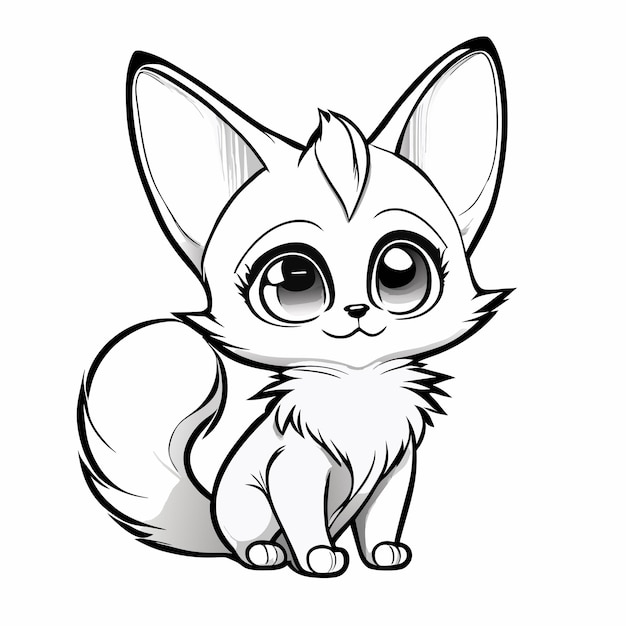 A kitten cartoon style coloring page for kids clean line art high detail white black