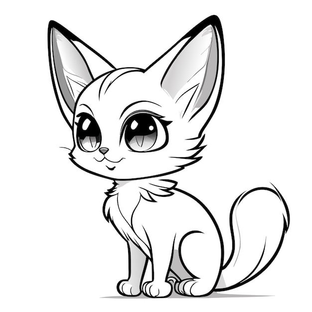 A kitten cartoon style coloring page for kids clean line art high detail white black