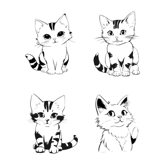 Vector kitten cat anime zwart en wit