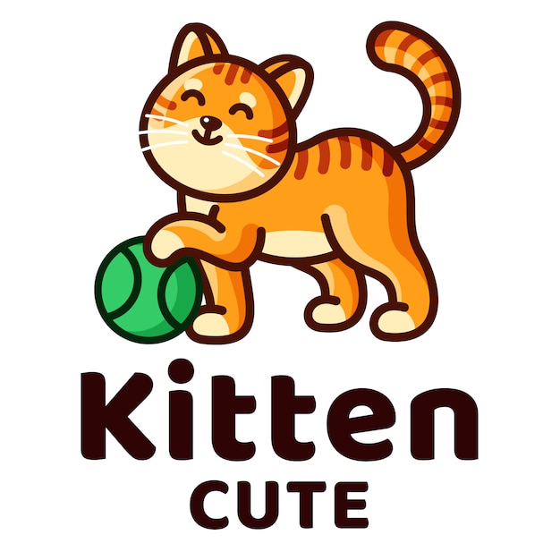 Kitten Cute Kids Play Ball Logo Template