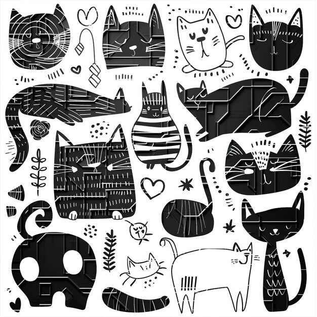 Kitten flat vector linear te set illustration high quality