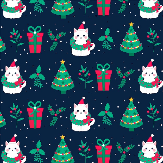 Kitten funny christmas pattern