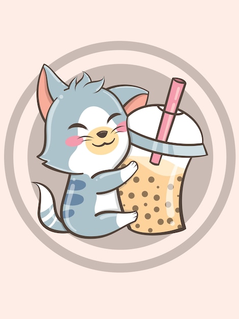 茶碗を抱き締める子猫