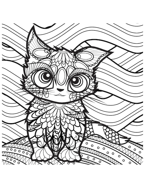 Kitten mandala coloring pages for adults and kids coloring book