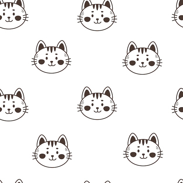 Kitten seamless pattern in doodle style