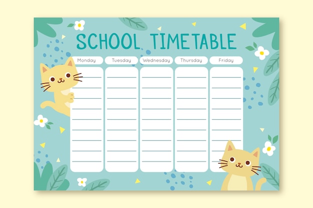 Vector kitten timetable back to school concept