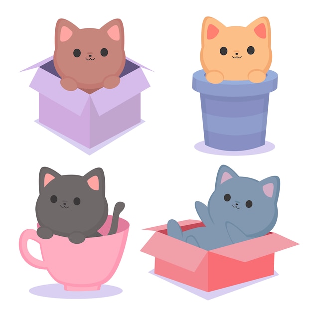 Kittens on box and cup set